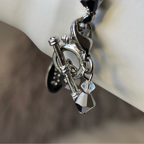 PEACE LOVE HOPE Charms AB Crystal Silver Tone Beaded 7" Bracelet Toggle Clasp - Picture 6 of 14